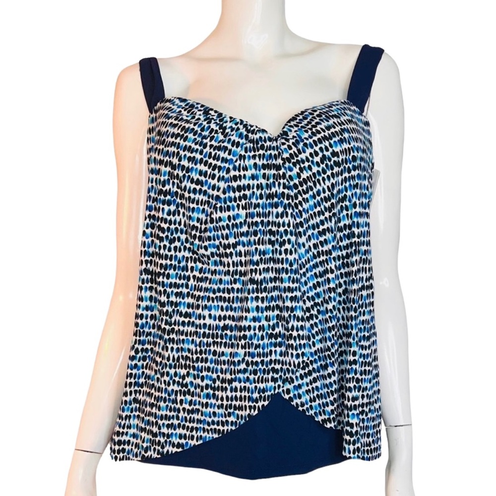 4/$40 Christina Blue White and Black Tankini‎ Swimsuit Top